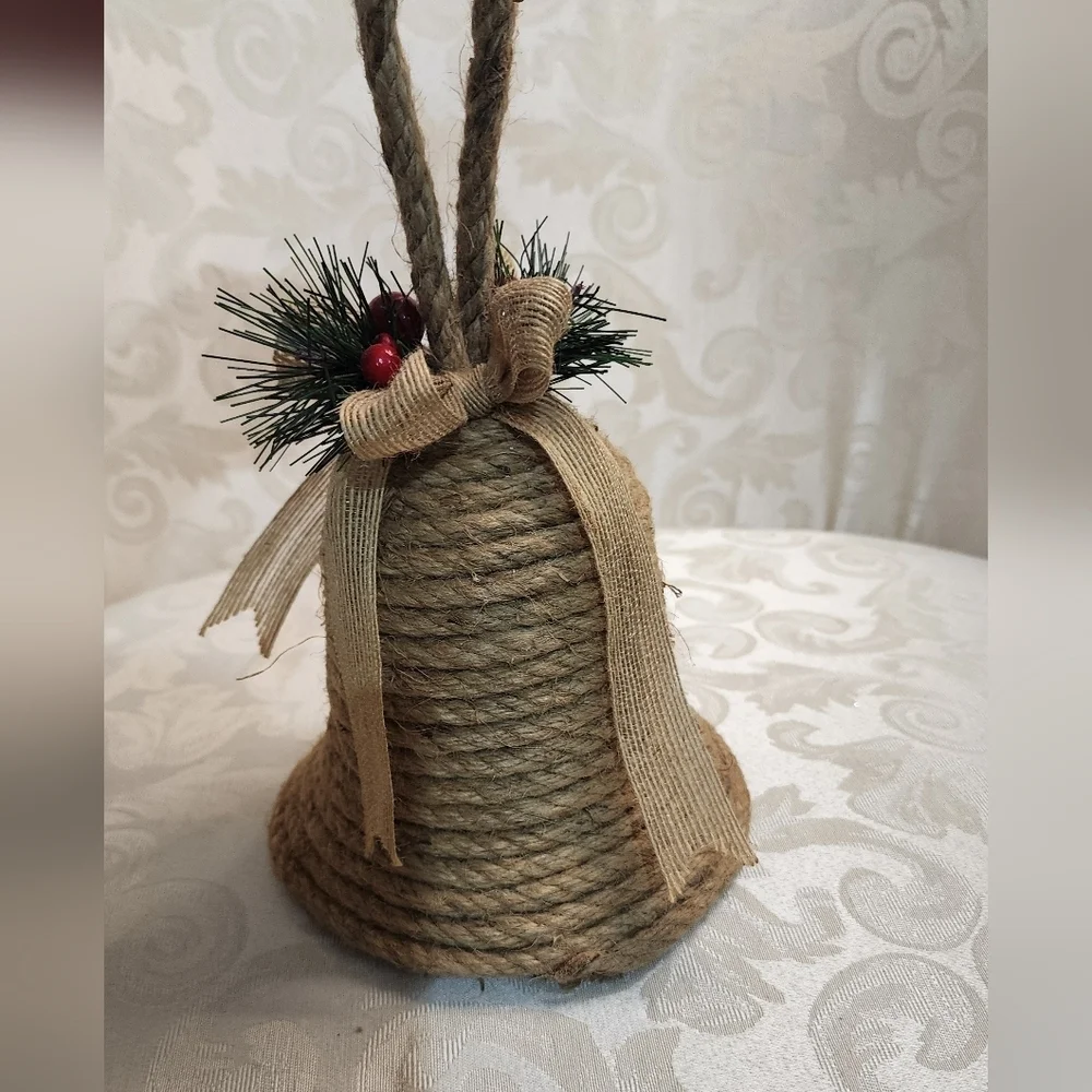 VINTAGE Bell Jute Rope Bows 9.5 inch Tall Holly Berry Trim
